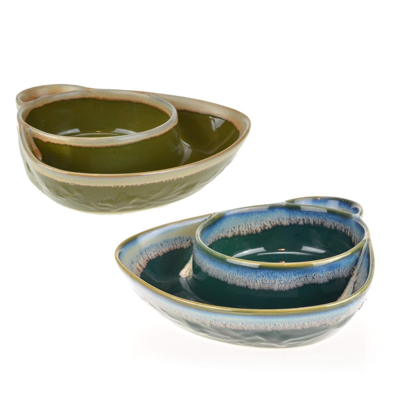 Roe & Moe Stoneware Soup & Side Bowls Set of 2 by Roe & Moe (Olive Green & Dark Teal) - Image 2